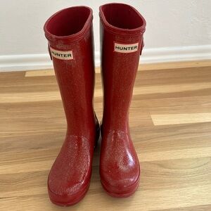 Hunter Kids Red Glitter Boots Size 2/3, EU33